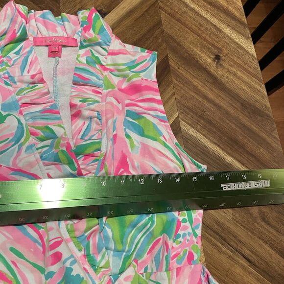 Lilly Pulitzer Dress Romee Wrap Ruffle Floral My‎ World Cotton Stretch Womens XS - Picture 5 of 7